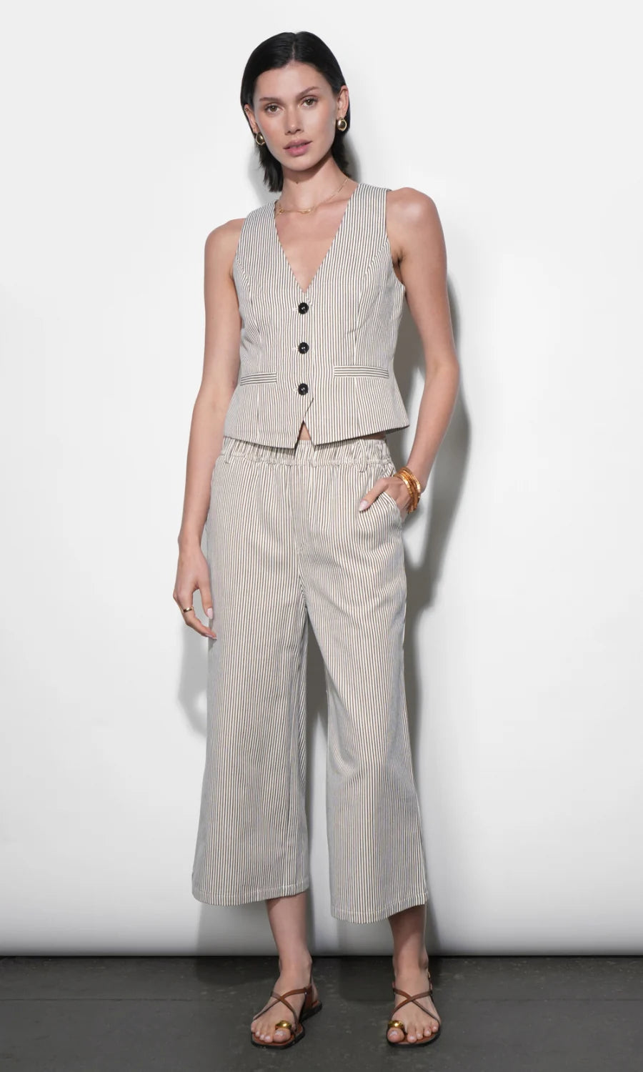 Greylin Alice Canvas Strioed Wide Leg Culottes
