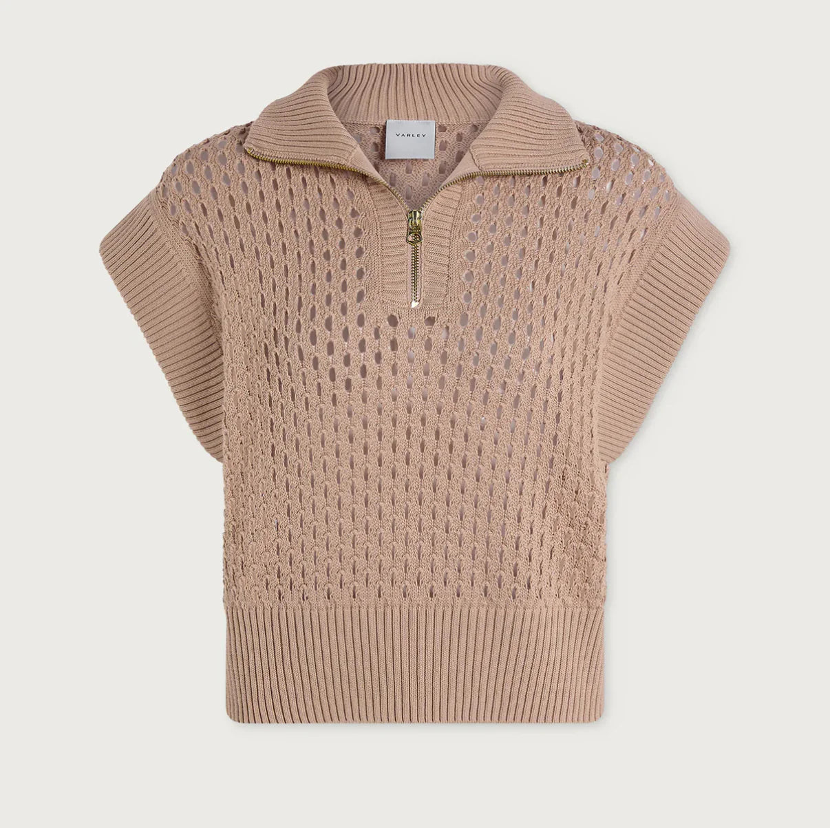 Varley Gaines Half Zip Knit Top Light Taupe