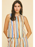 Pinch Multi Color Stripe Top with Button Detail