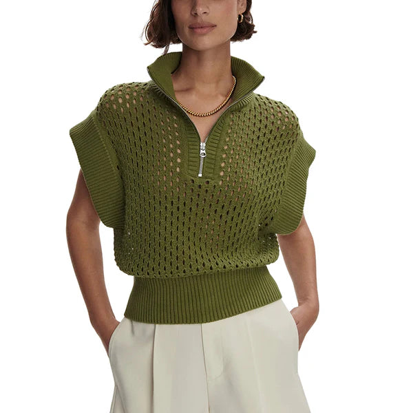 Varley Gaines Half Zip Knot Top Green