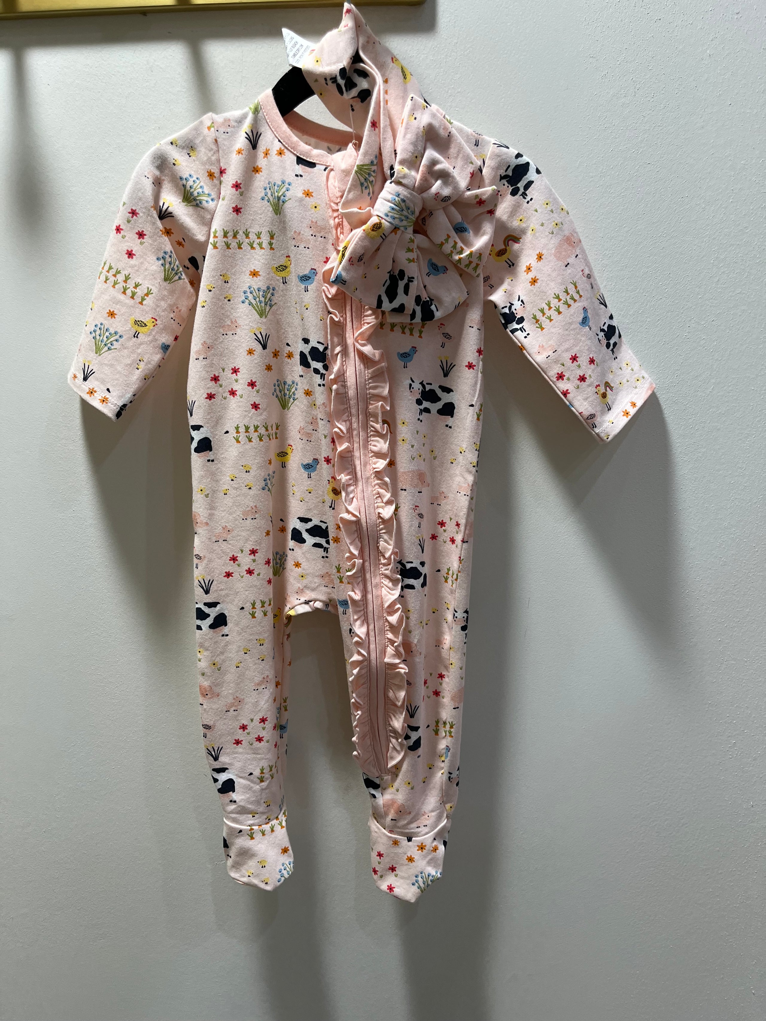 Mudpie Pink Farm Print Onesie