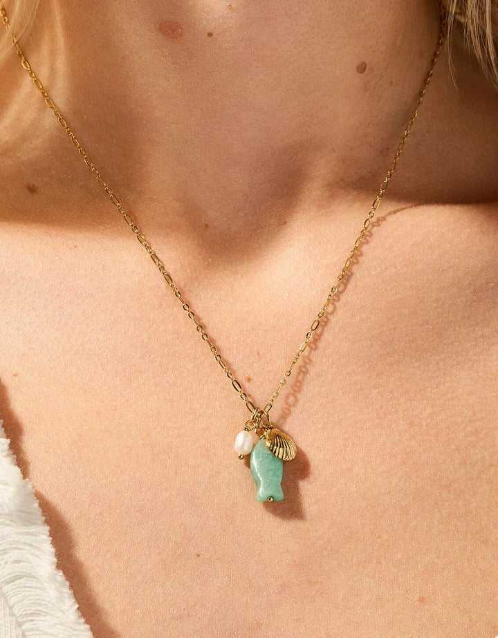 Spartina 449 SP Skipjack Fish Necklace 17” Amazonite Gold