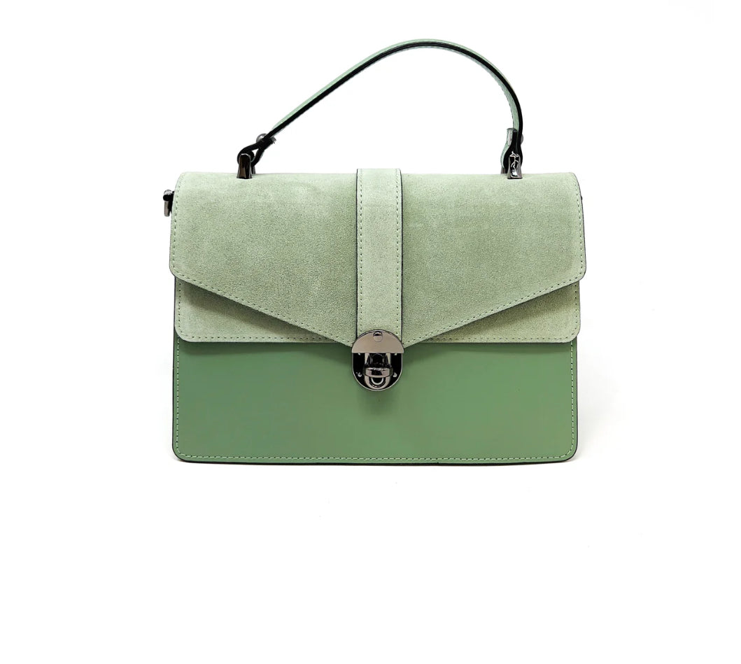 Genuine Italian Leather Satchel Strap Handbag With Twilly