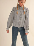 &Merci Stripped Ruffled Button Down Long Sleeve