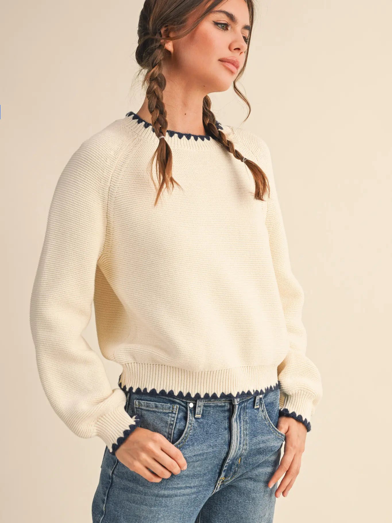 Detailed Crewneck Sweater Cream