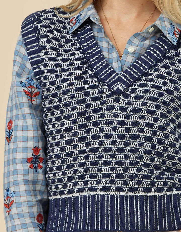 Spartina Molly Indigo Sweater Vest Indigo Jacquard