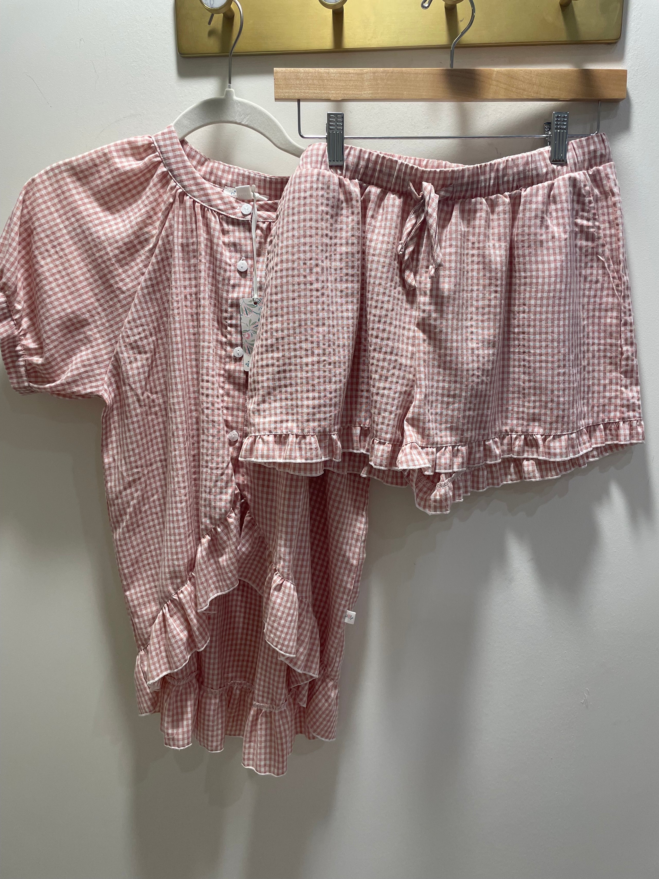 Pixel Rose Gingham Pajama Set