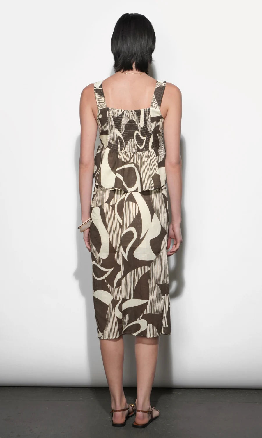 Greylin Iris Draped Midi Skirt Ecru/Brown