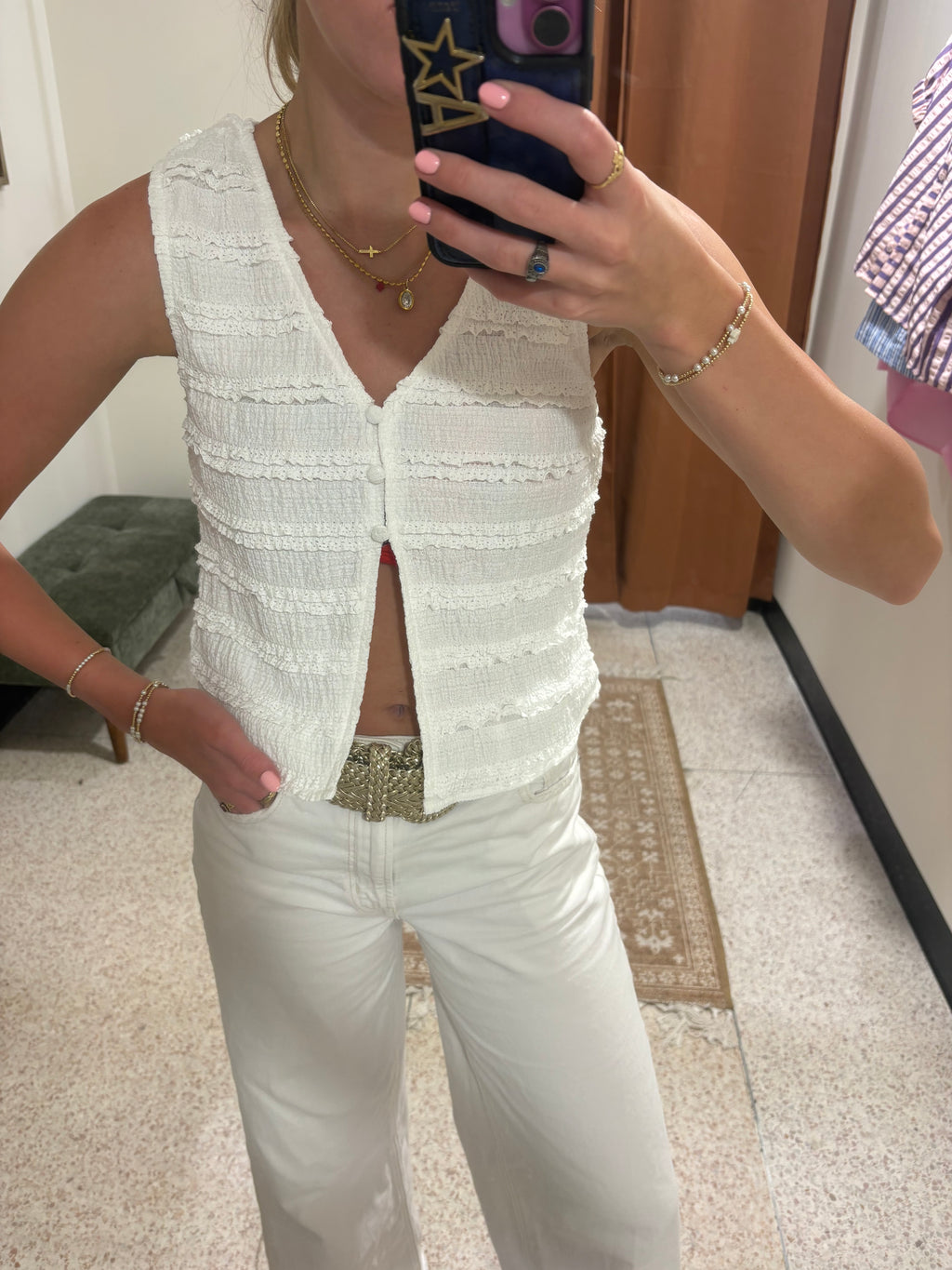 Butter Melon White Button Tank