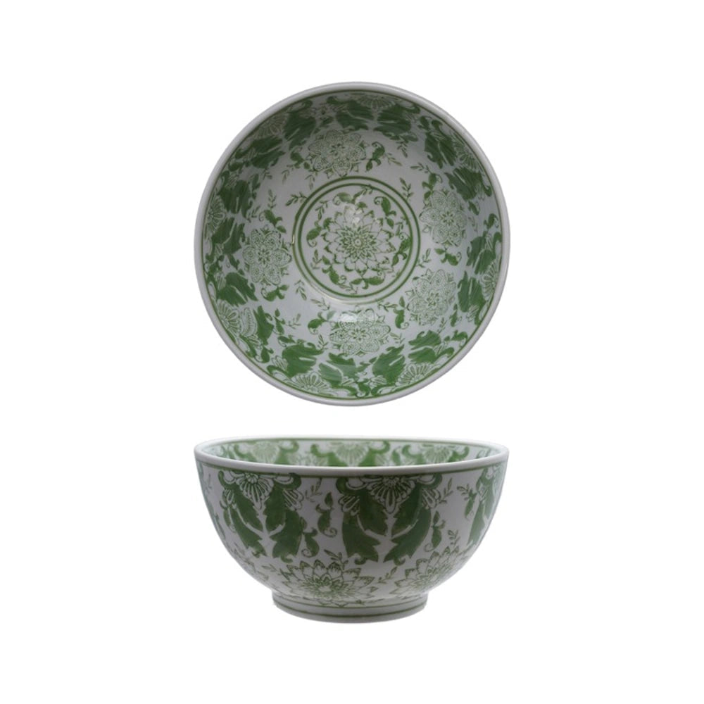 Hazel Mazel Green and White Pattern Stoneware Bowl