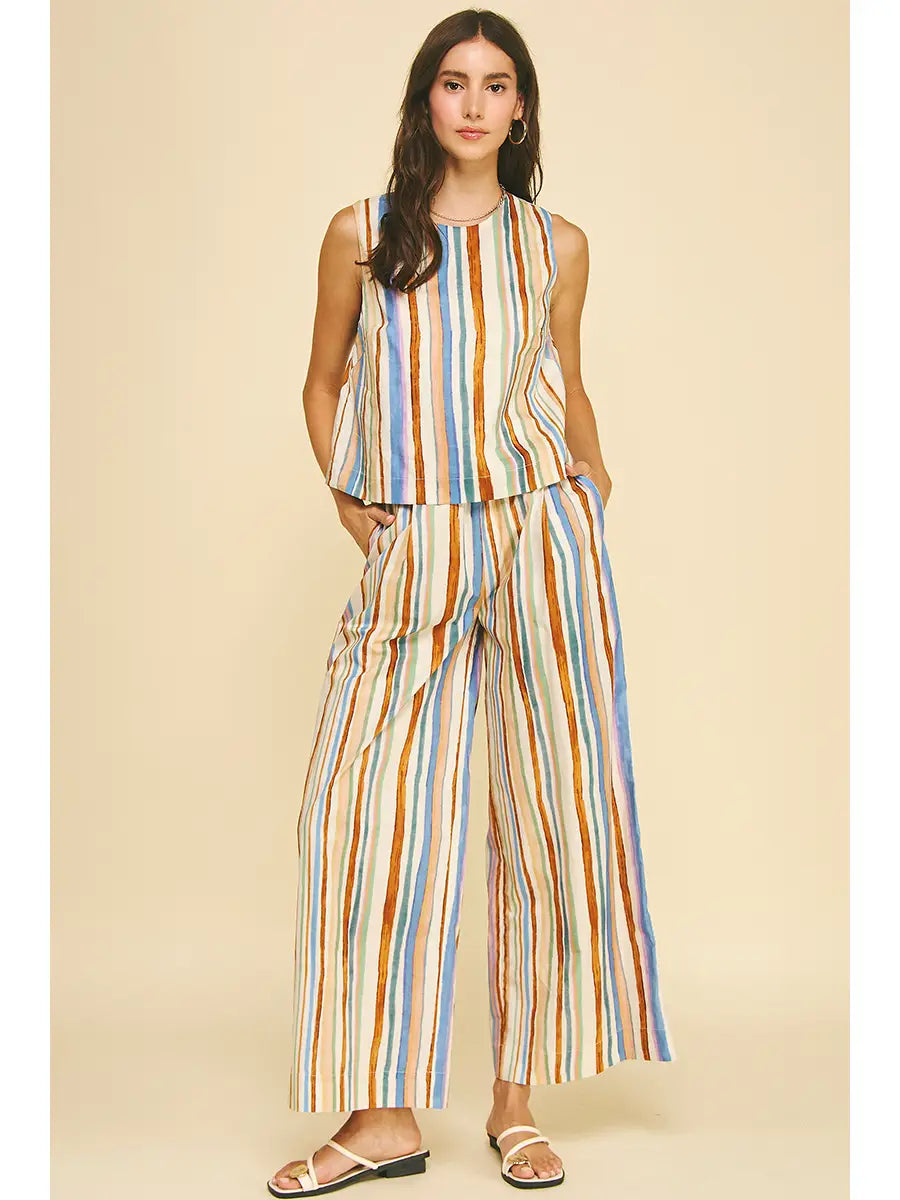 Pinch Multi Color Stripe Top with Button Detail