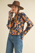 Floral Mock Neck Sweater Orange