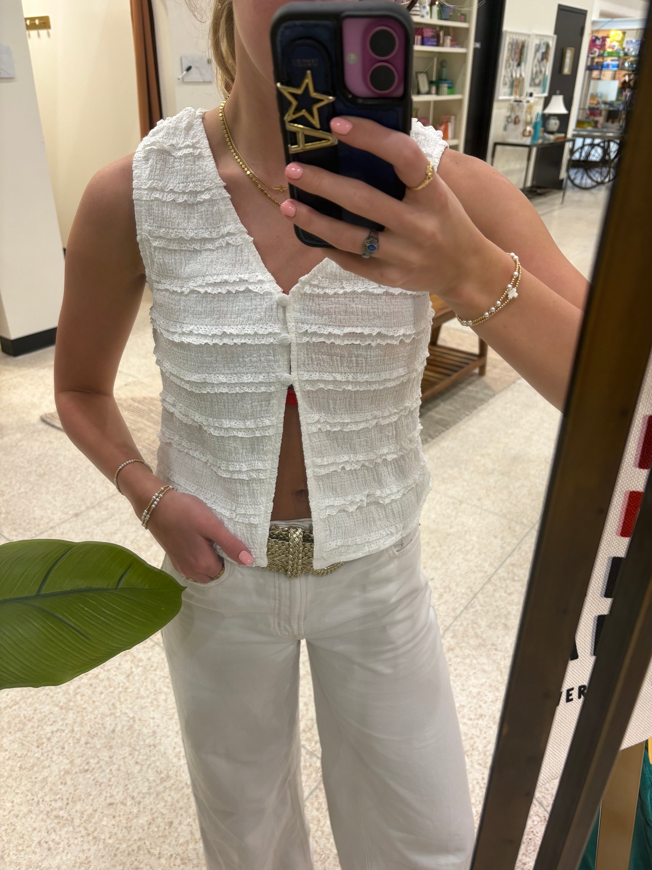 Butter Melon White Button Tank