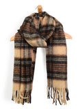 Susan Joy Black and Tan Tartan Plaid Fringe Scarf