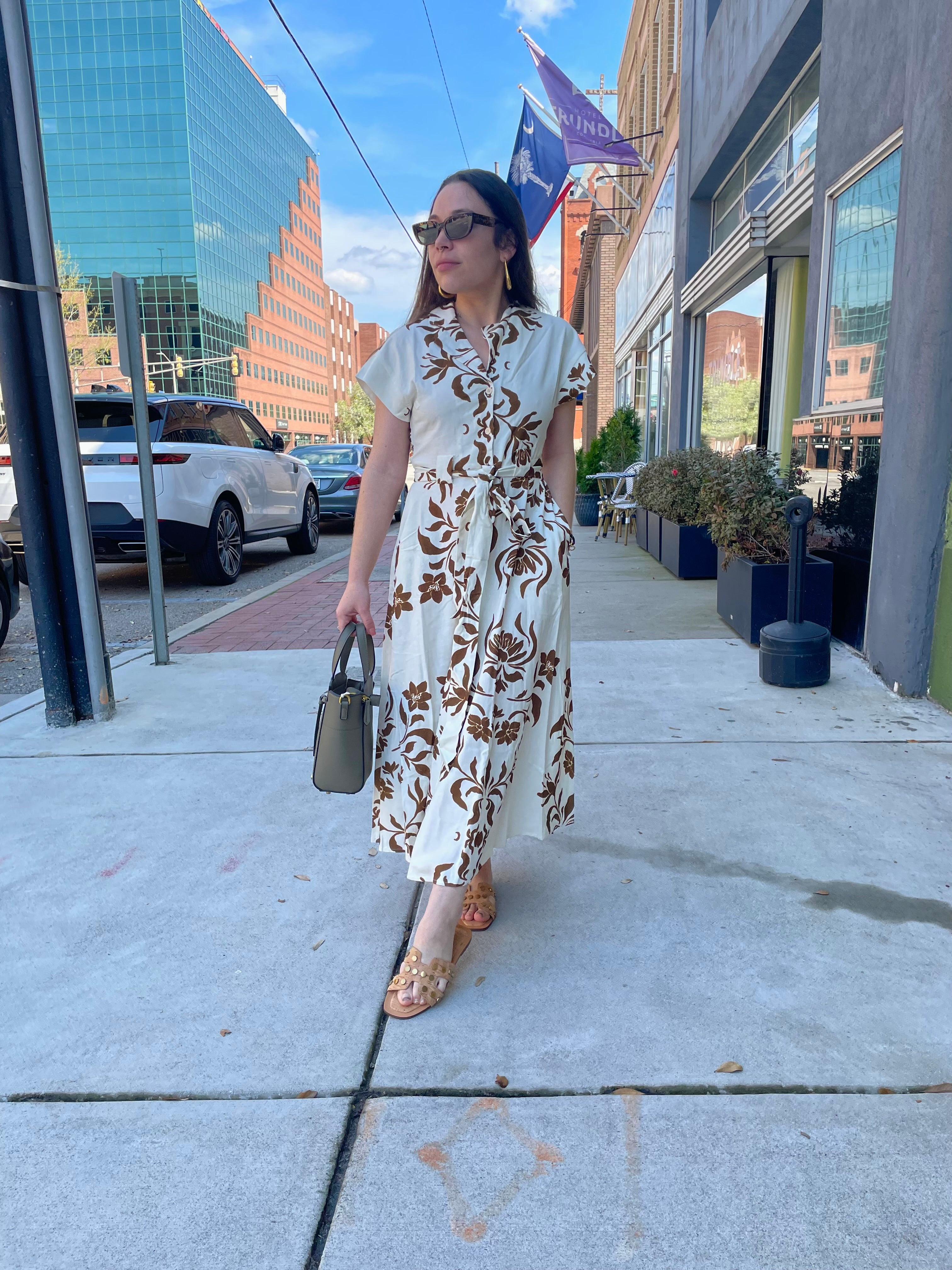 Print Button Down Flare Dress