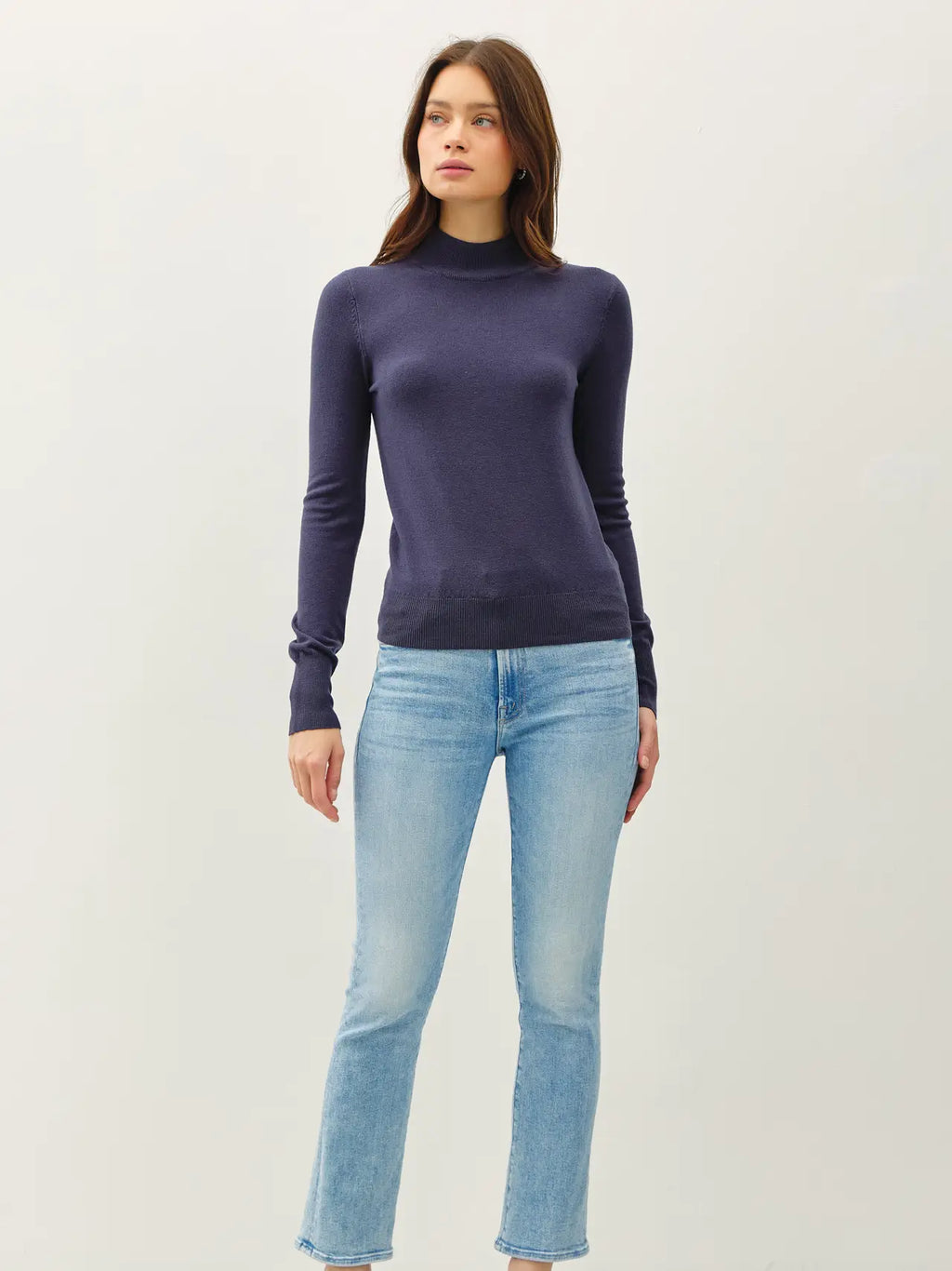 Navy Basic Mock Neck Sweater Top