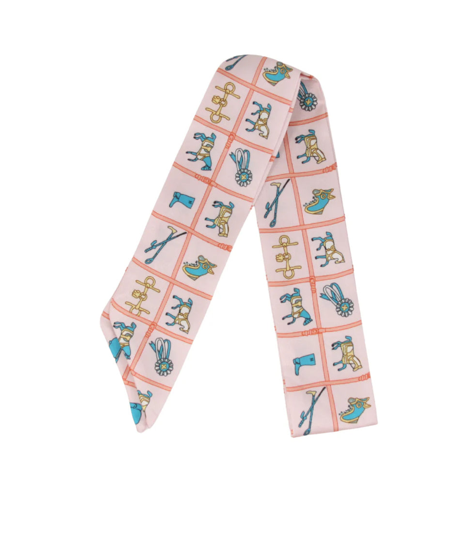 Equestrian Themed Design Skinny Silk Scarf Twilly