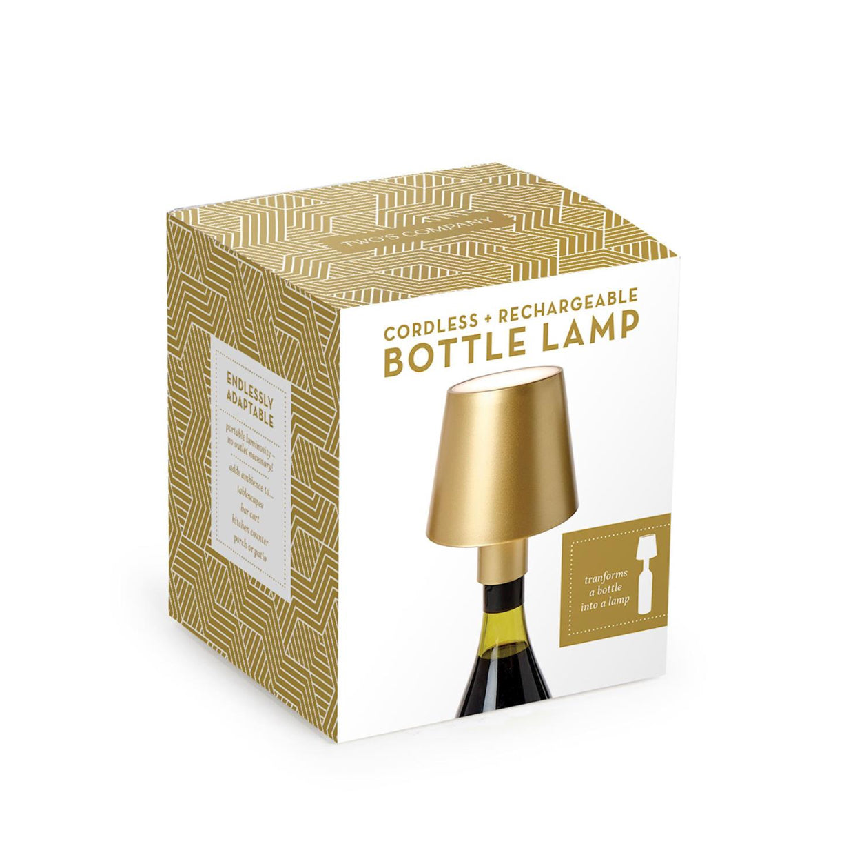 Twos Company Portable Gold Lampshade Bottle Lamp