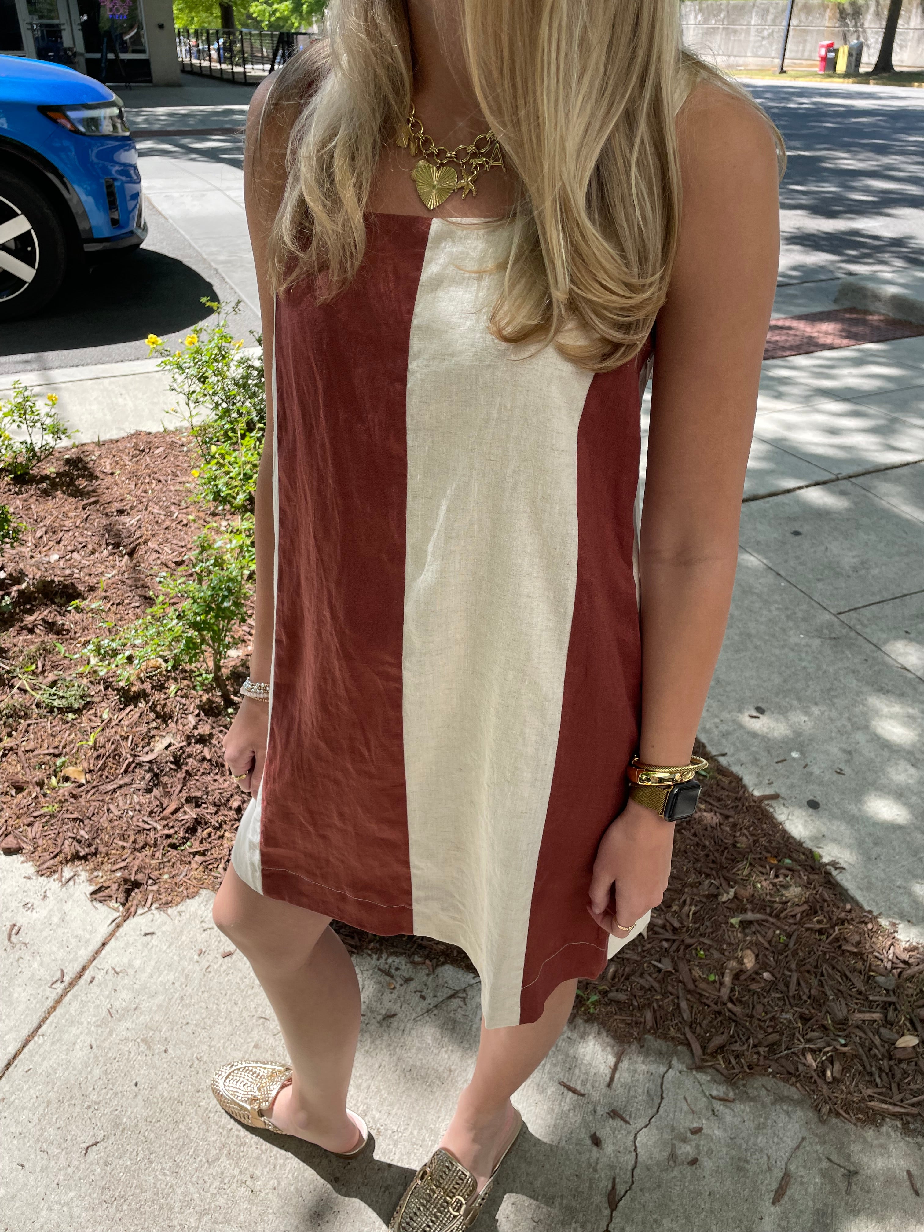 Miou Muse Clay Striped Mini Dress