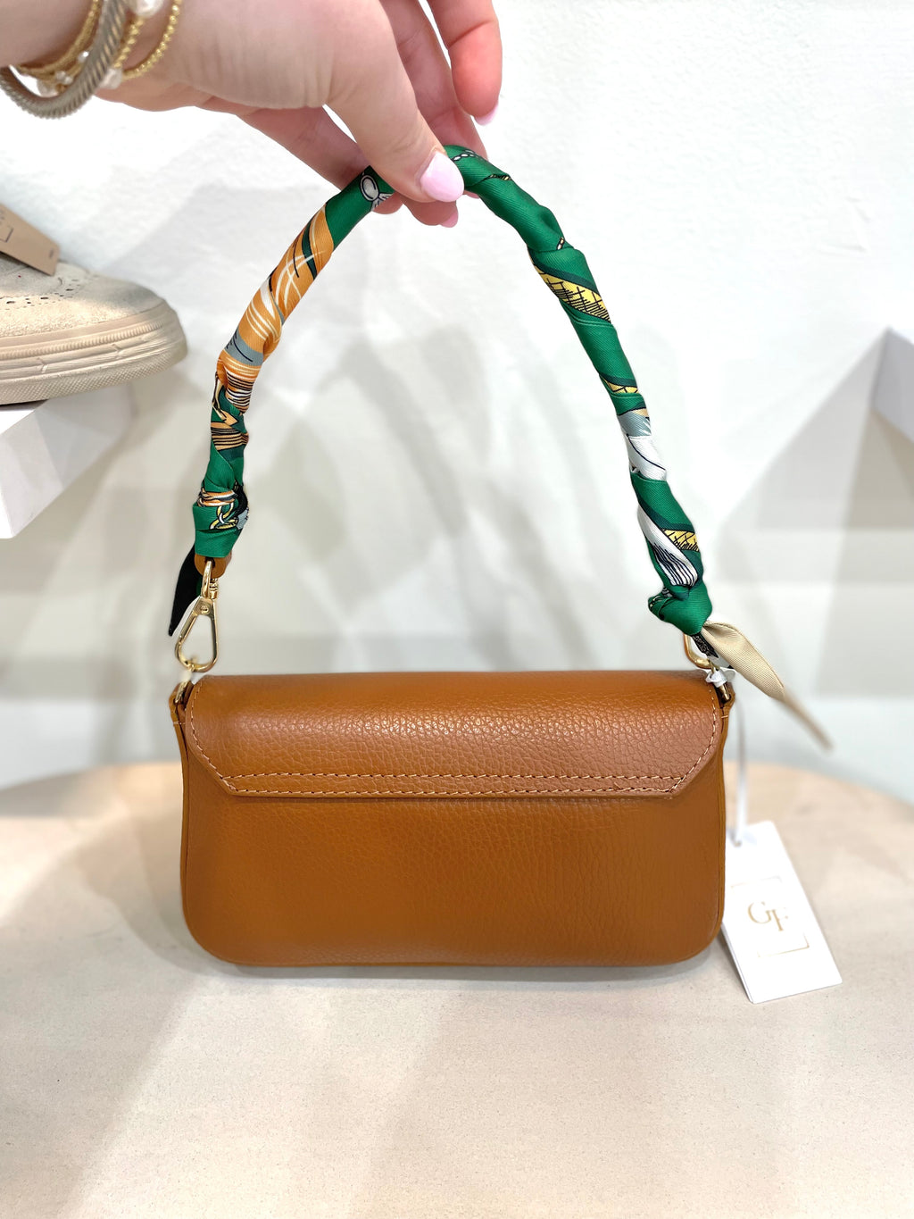 Genuine Italian Leather Handle Envelope Bag With Twilly