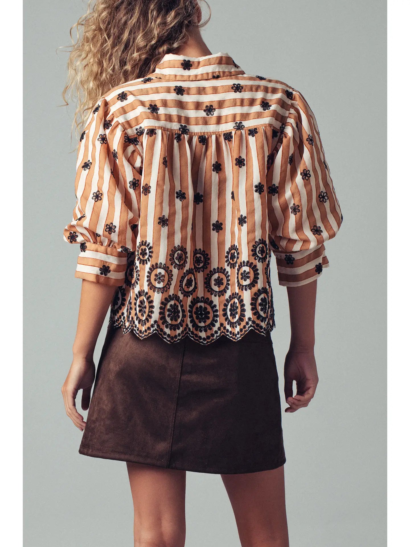 Laura Scalloped Striped Blouse