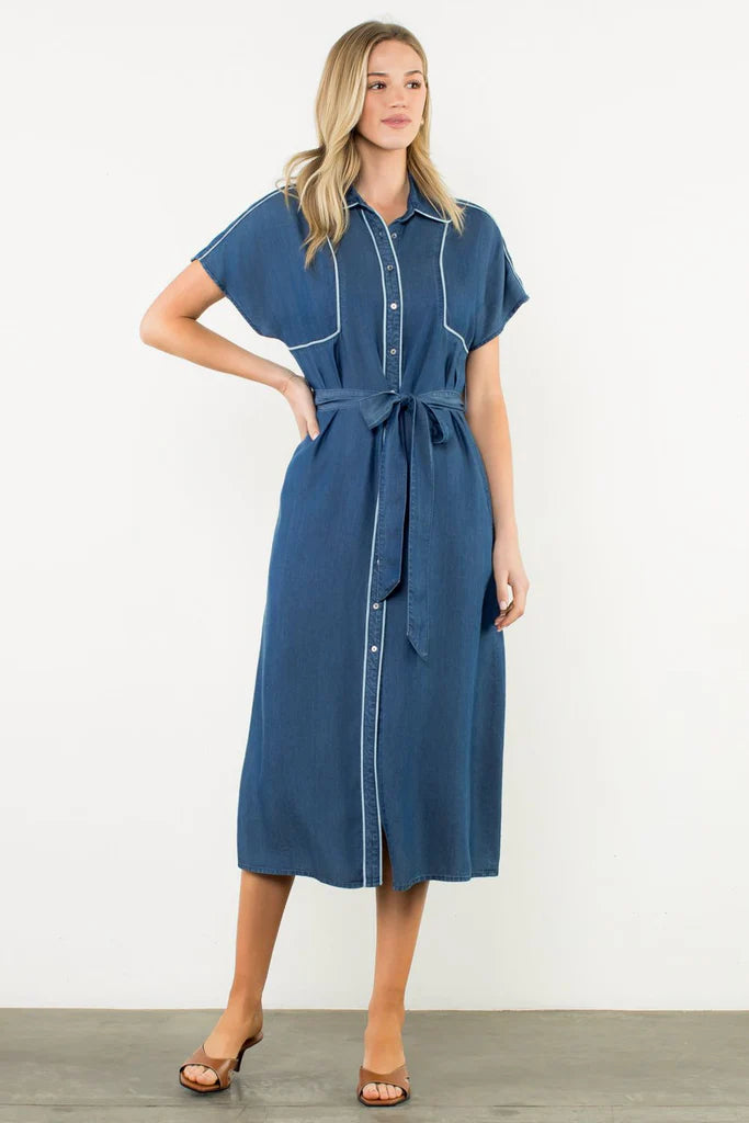 THML Short Sleeve Button Up Midi Dress
