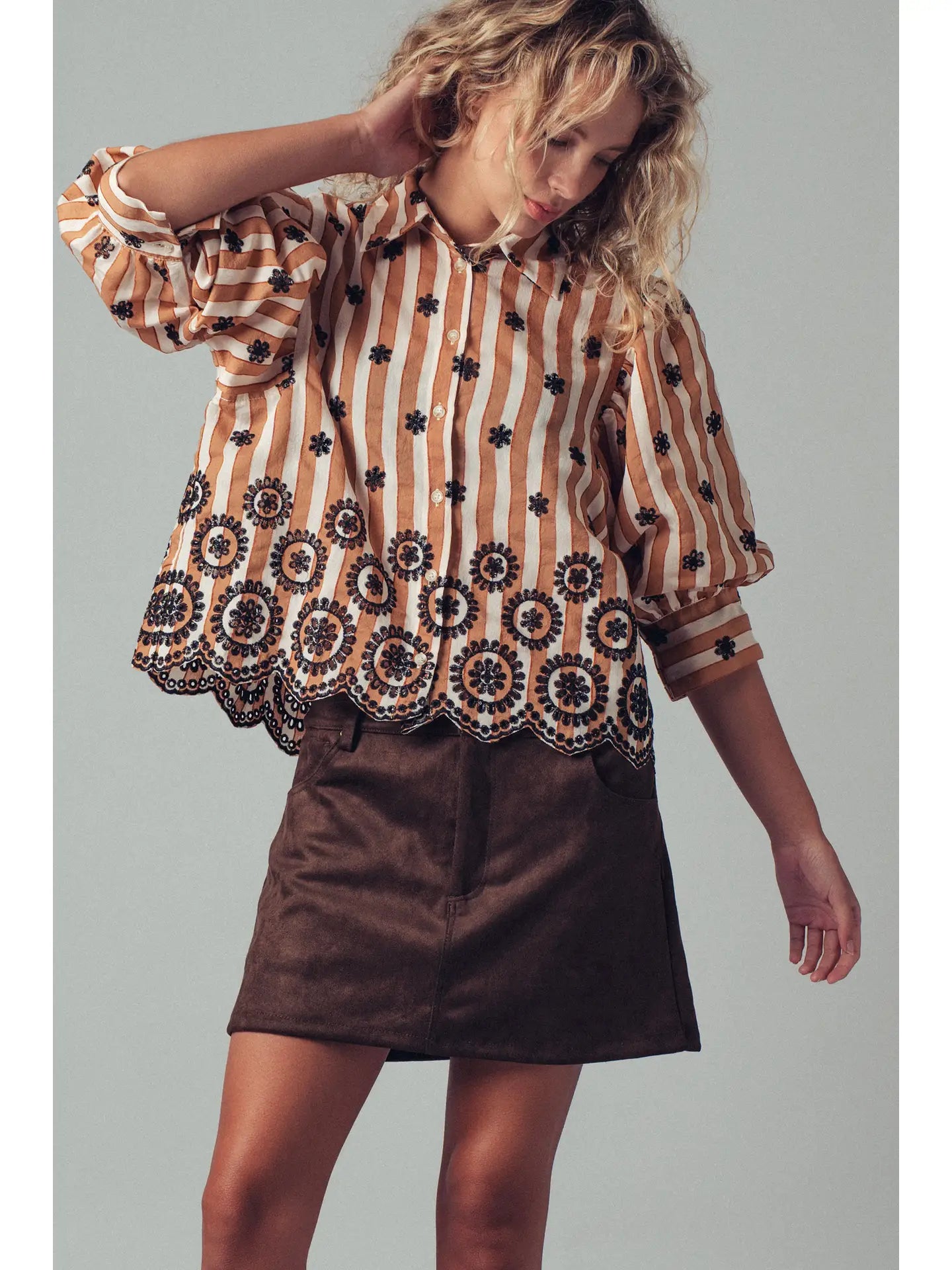 Laura Scalloped Striped Blouse