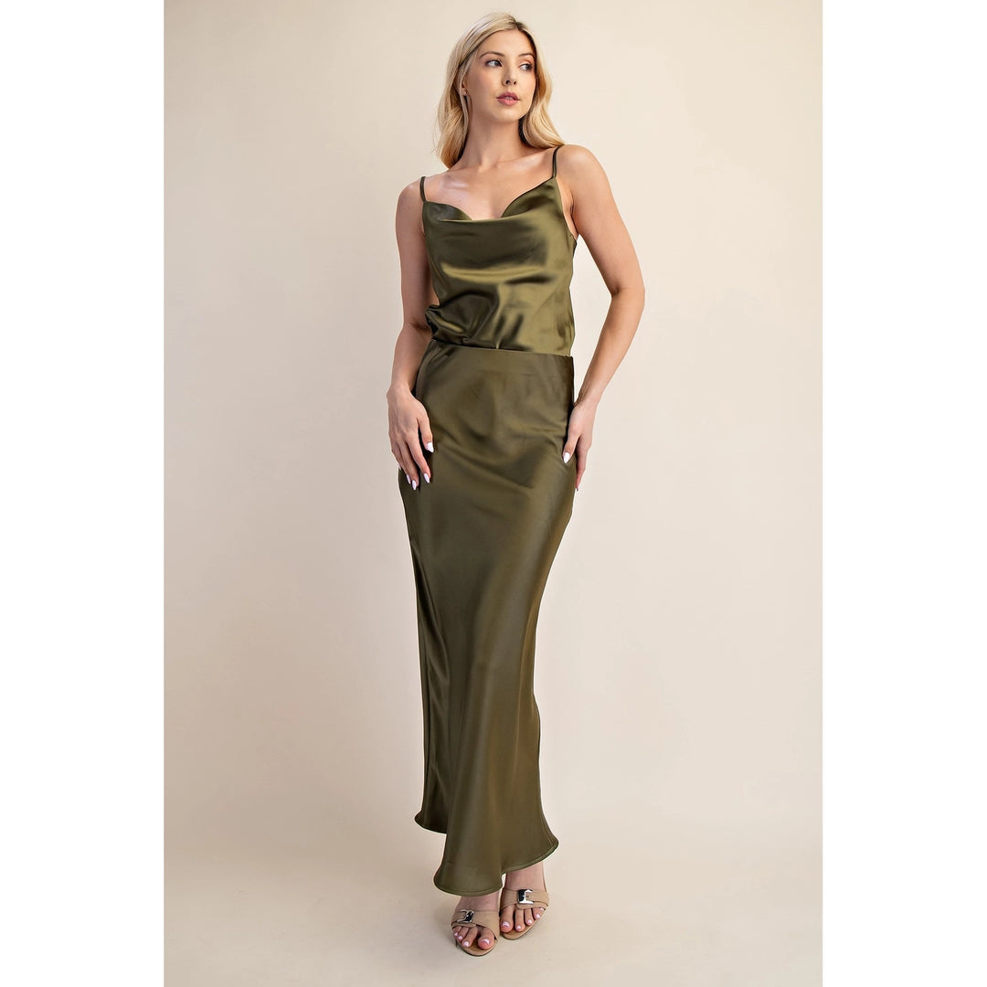 Olive Satin Maxi Skirt