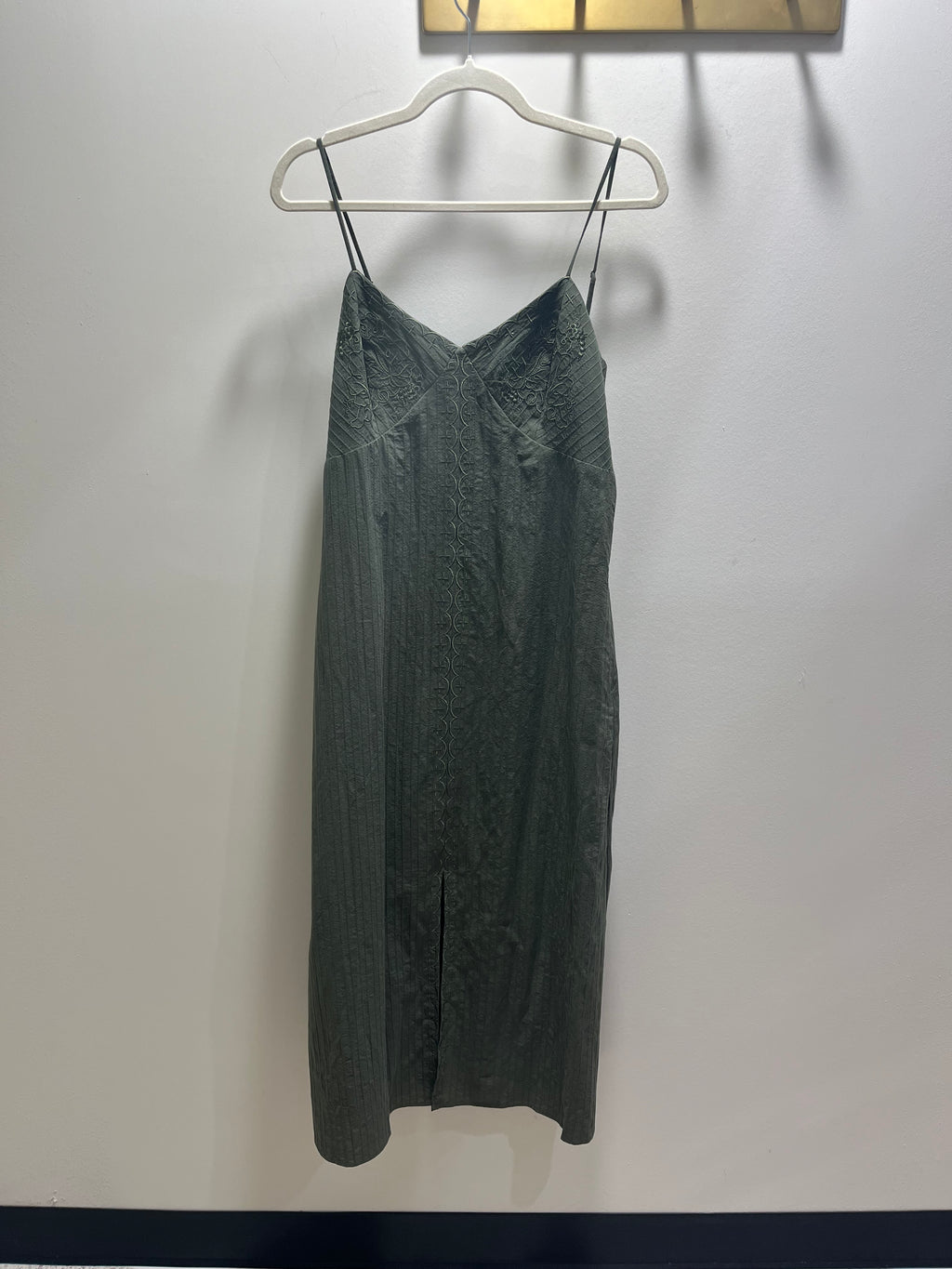 Adelyn Rae Millie Embroidered Midi Slip Dress Olive
