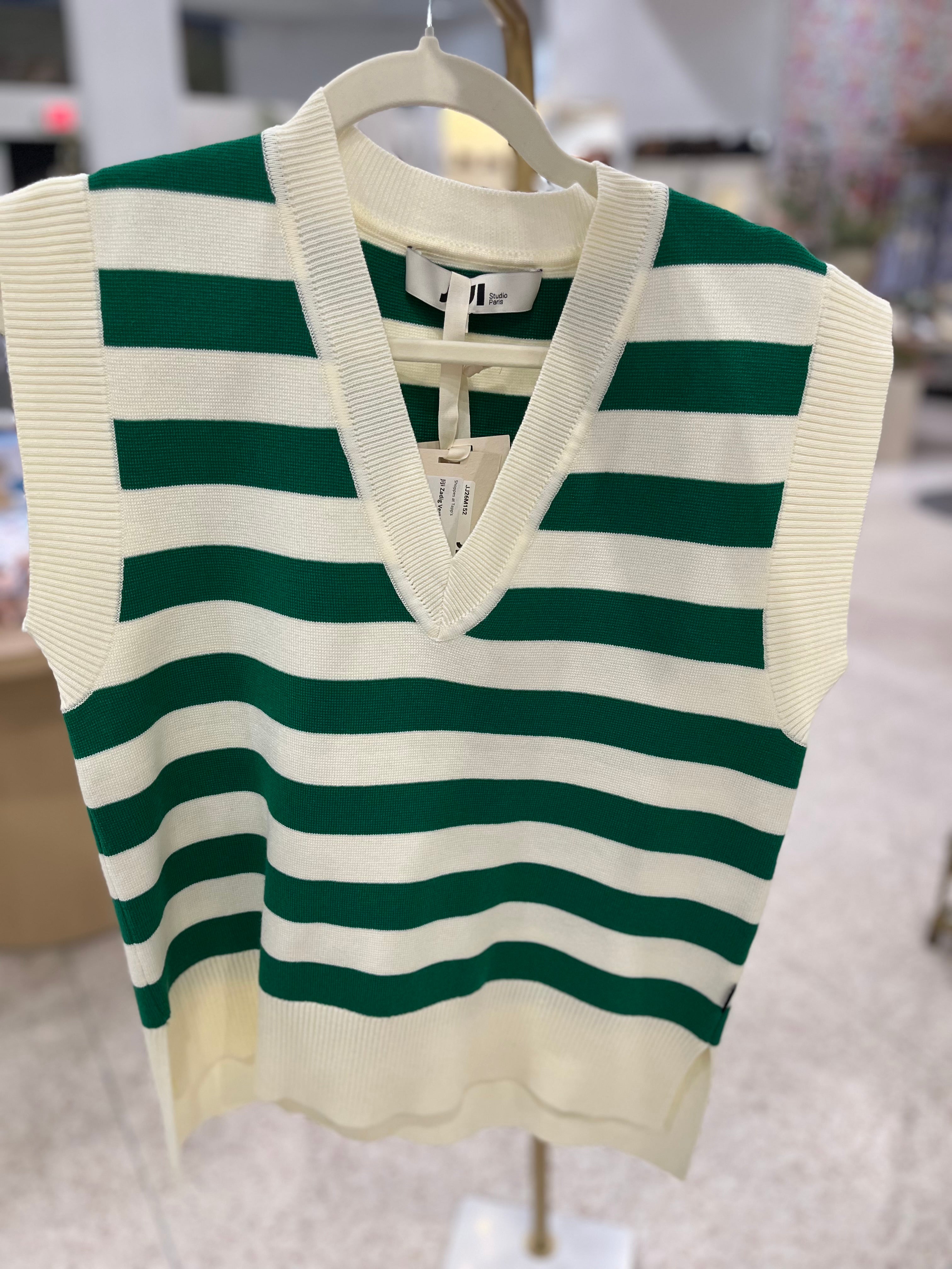 JiJi Green and White Striped Sweater Vest