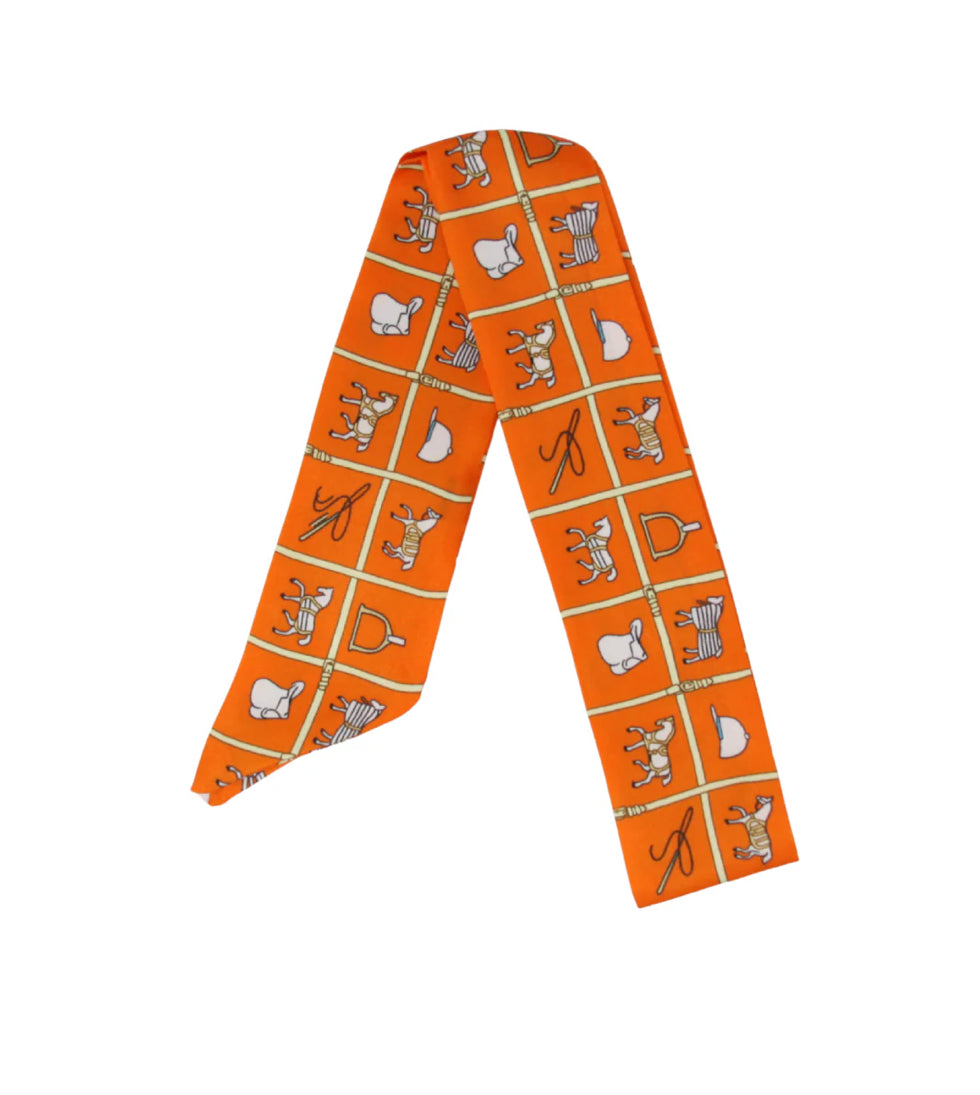 Equestrian Themed Design Skinny Silk Scarf Twilly