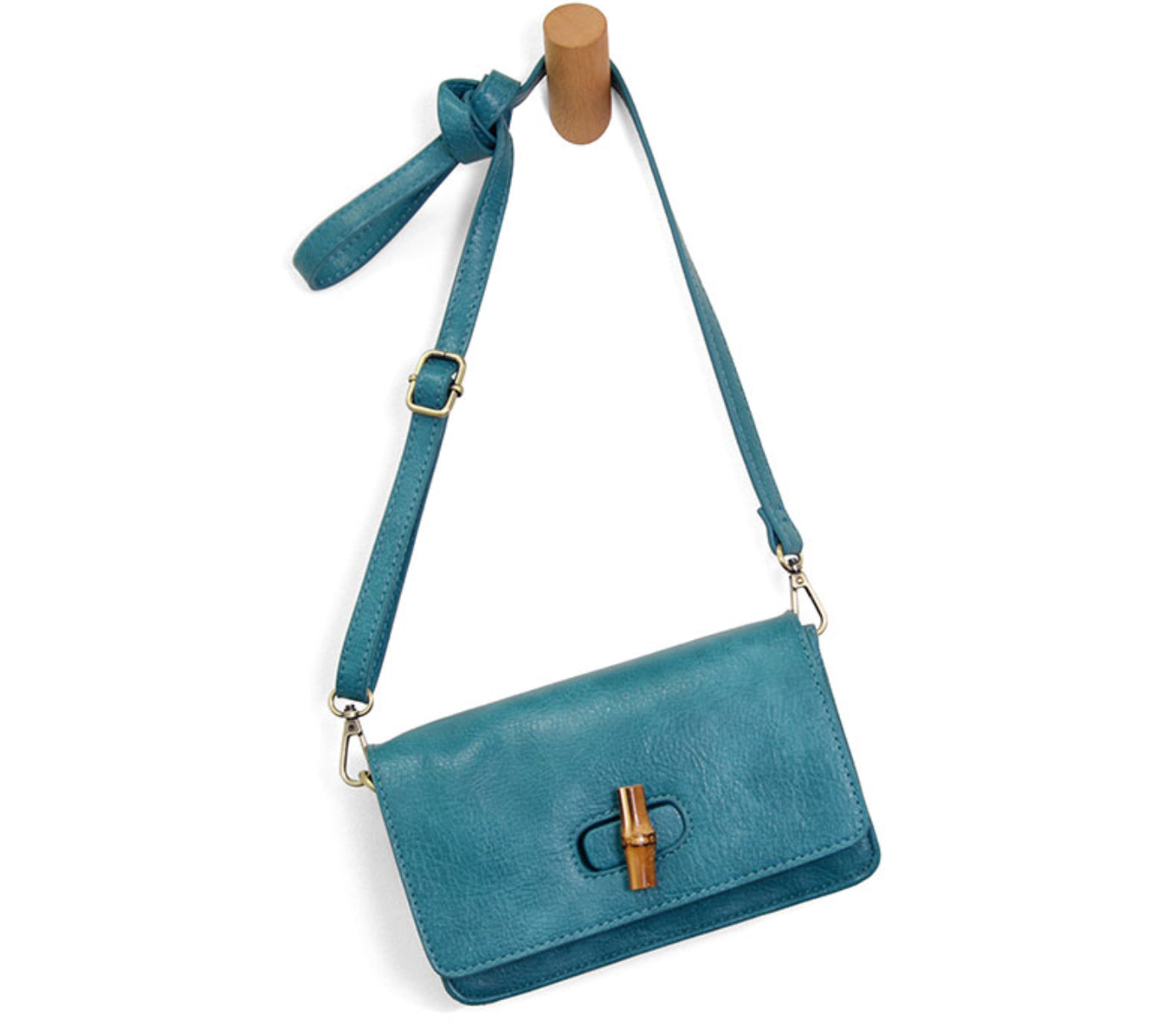 Susan Joy Black Bonnie Mini Organizer Bamboo Turnlock Crossbody