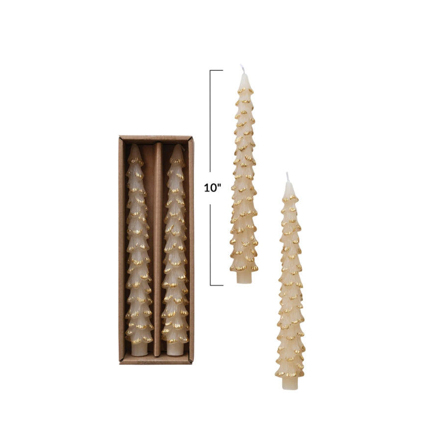Creative Co-Op Unscented Tree Shaped Taper Candle with Gold Tips