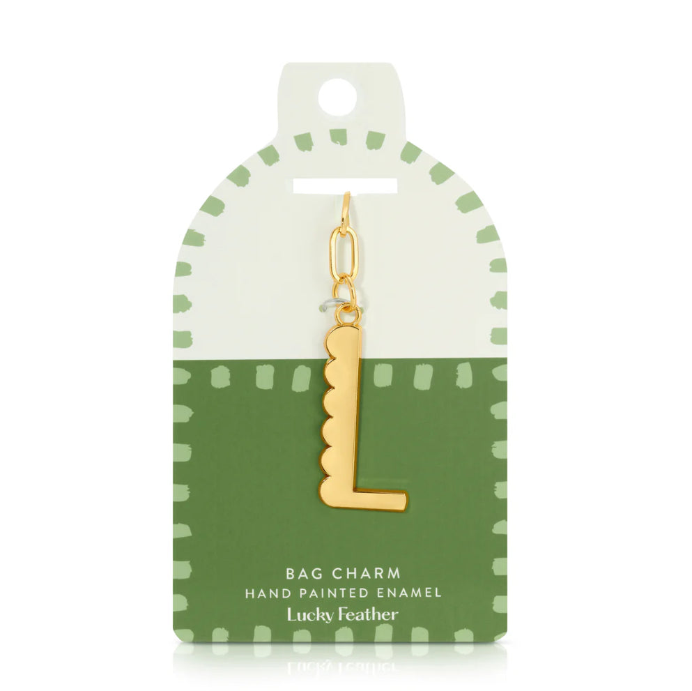 Lucky Feather Gold Scalloped Alphabet Bag Charm/Key Chain