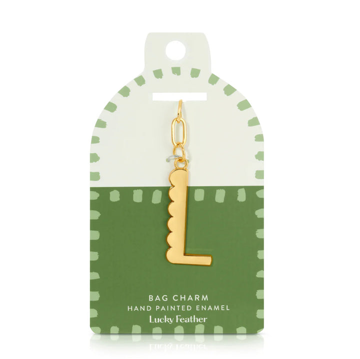 Lucky Feather Gold Scalloped Alphabet Bag Charm/Key Chain