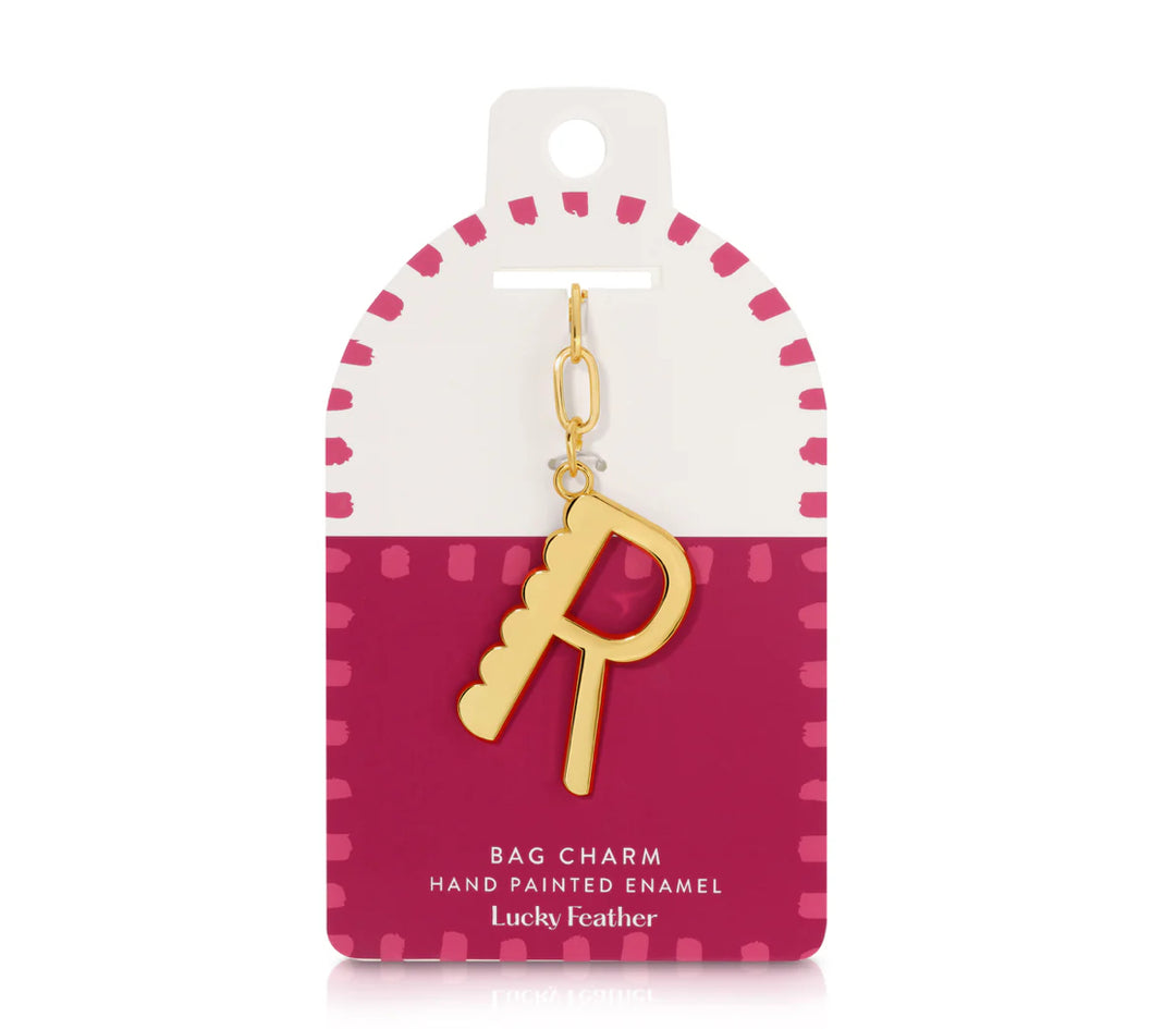 Lucky Feather Gold Scalloped Alphabet Bag Charm/Key Chain