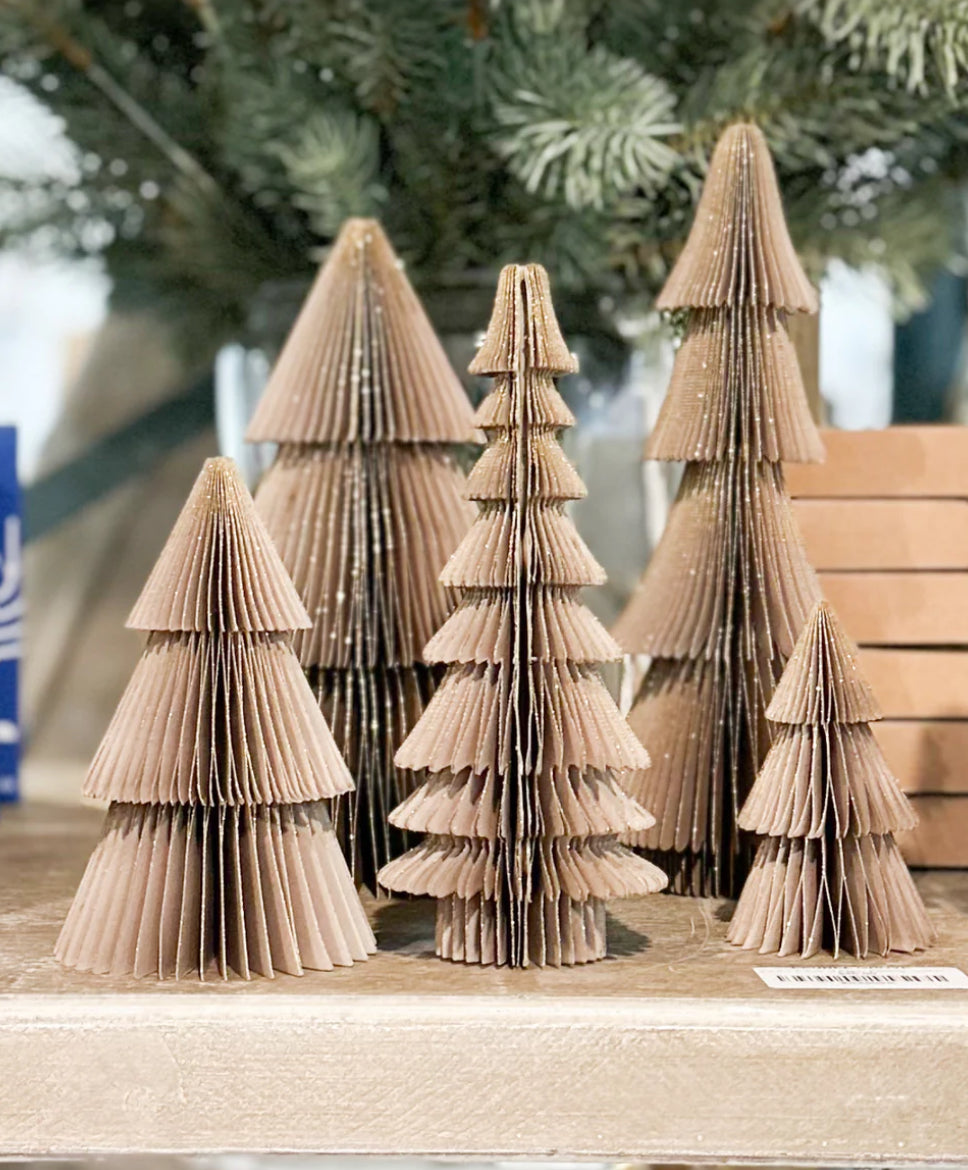 Creative Co-Op Gold Glitter Paper Honeycomb Trees Set Of Five