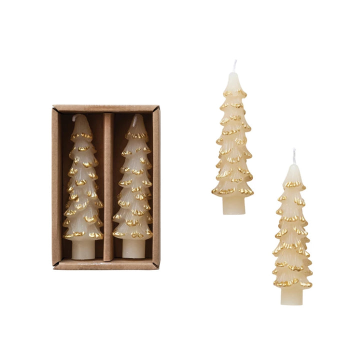 Creative Co-Op Unscented Tree Shaped Taper Candle with Gold Tips