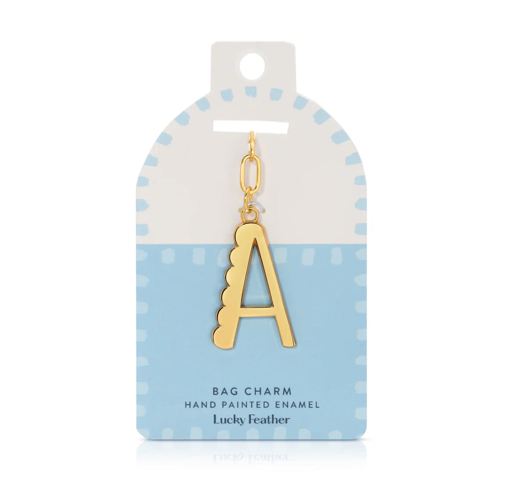 Lucky Feather Gold Scalloped Alphabet Bag Charm/Key Chain