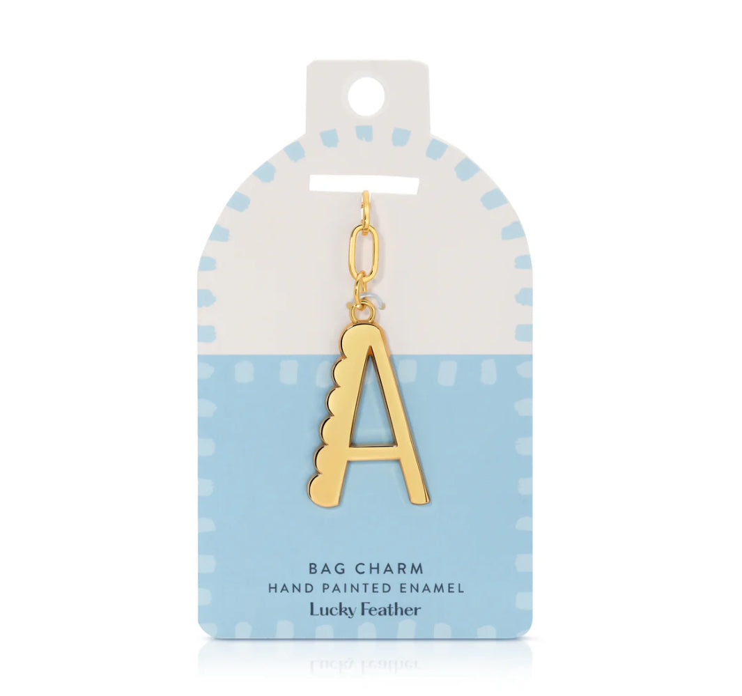 Lucky Feather Gold Scalloped Alphabet Bag Charm/Key Chain