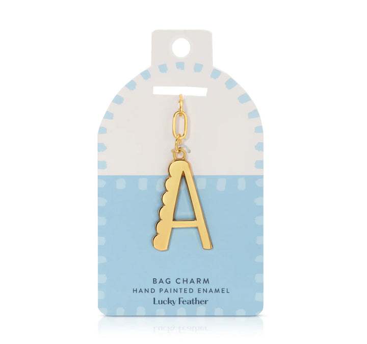 Lucky Feather Gold Scalloped Alphabet Bag Charm/Key Chain