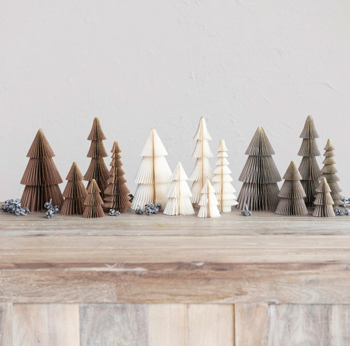 Creative Co-Op Gold Glitter Paper Honeycomb Trees Set Of Five