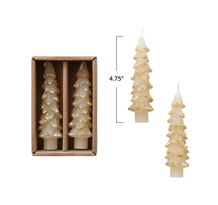 Creative Co-Op Unscented Tree Shaped Taper Candle with Gold Tips