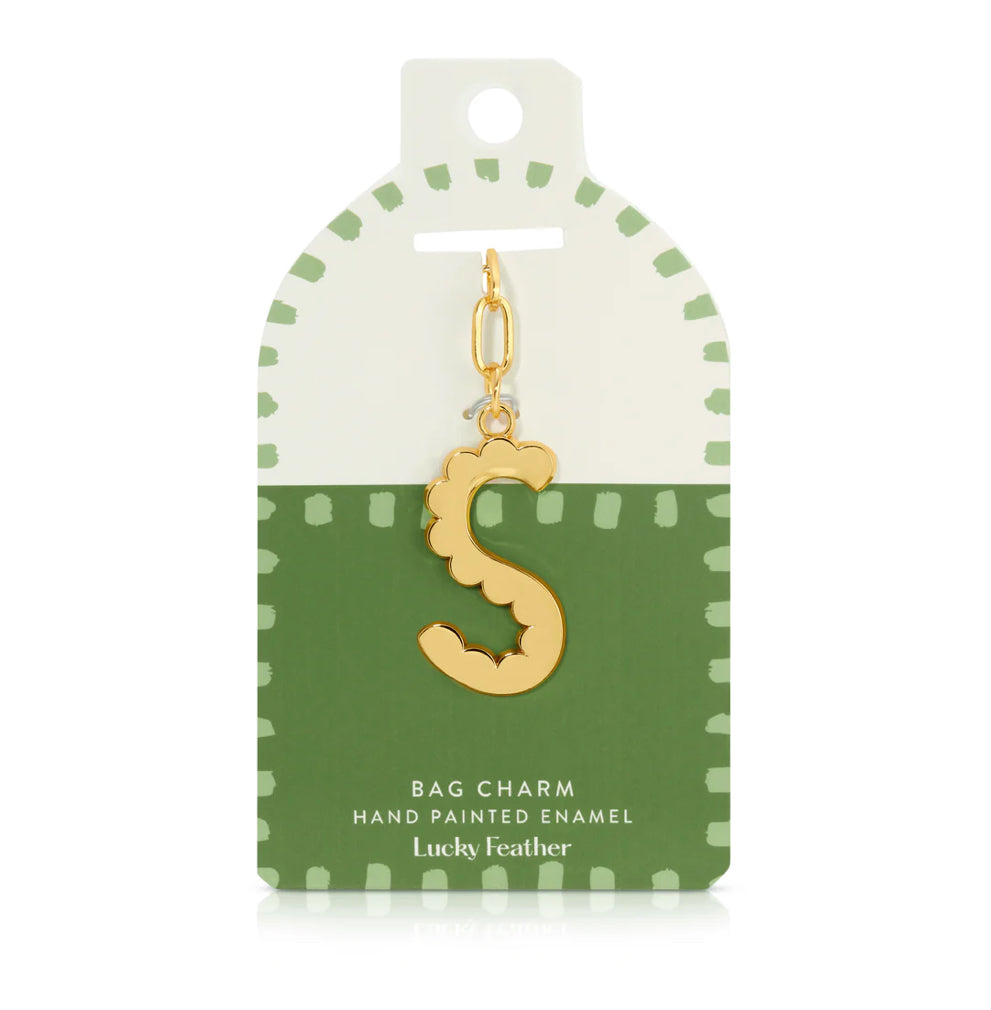 Lucky Feather Gold Scalloped Alphabet Bag Charm/Key Chain