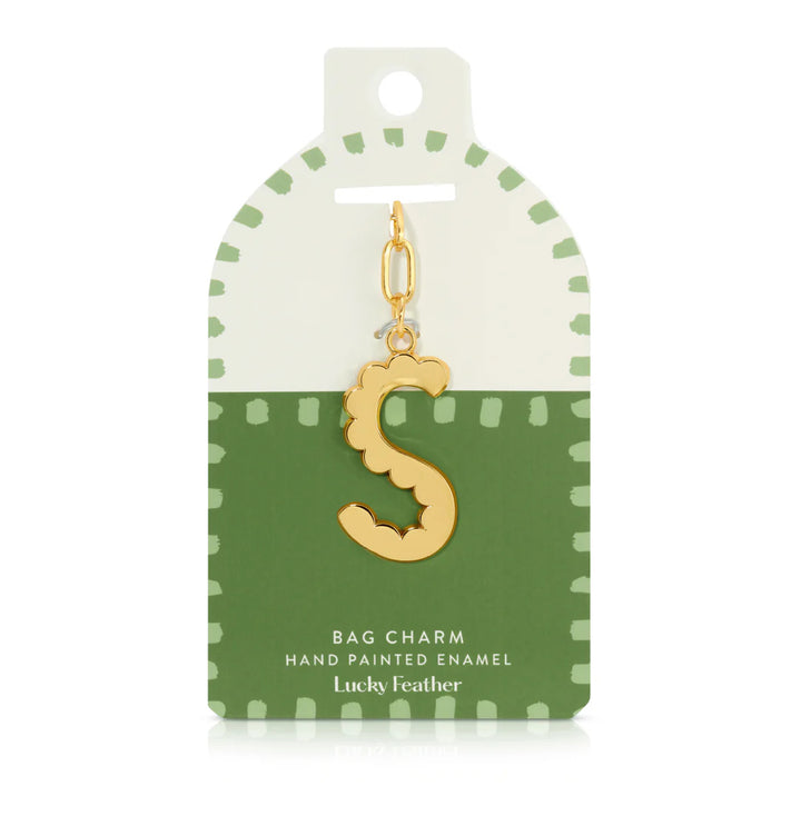 Lucky Feather Gold Scalloped Alphabet Bag Charm/Key Chain
