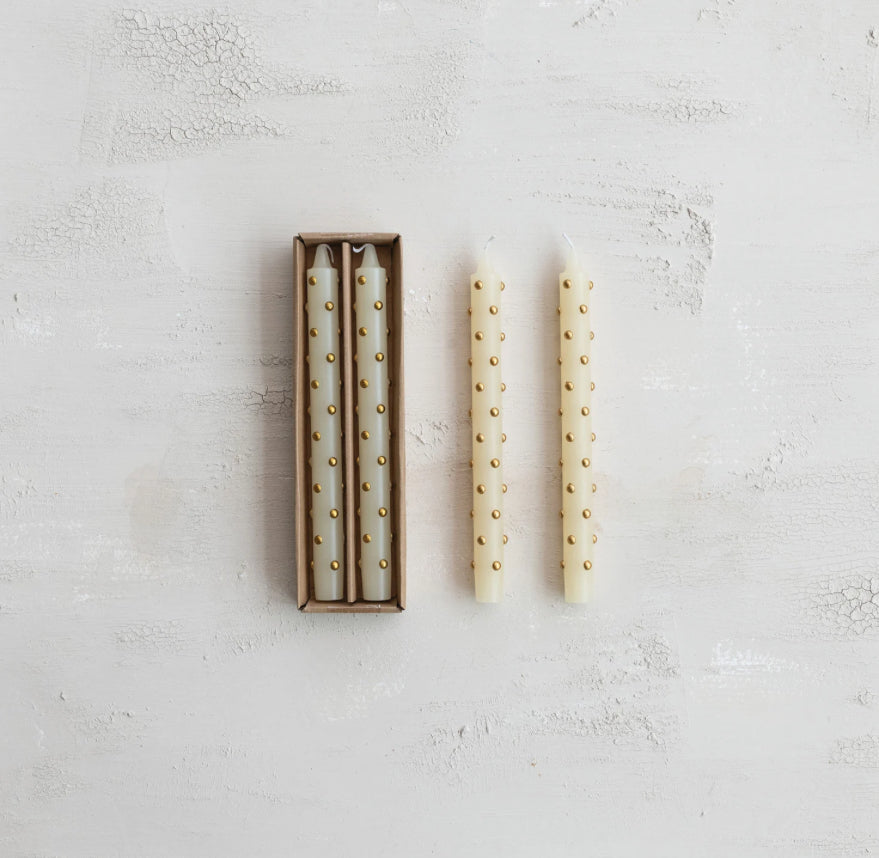 Creative Co-Op Unscented Taper Candles 3D Gold Dots