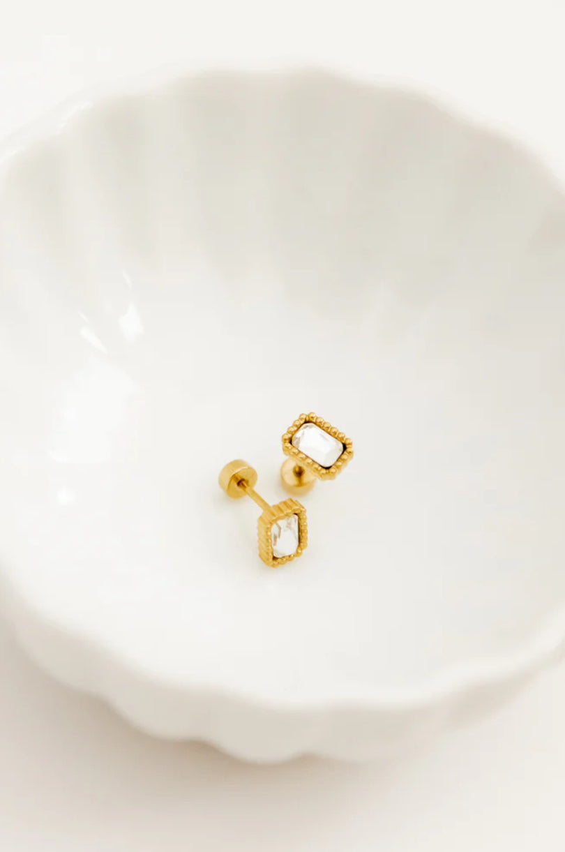 Linny & Co Screwback Stud Earring Madison Gold Clear