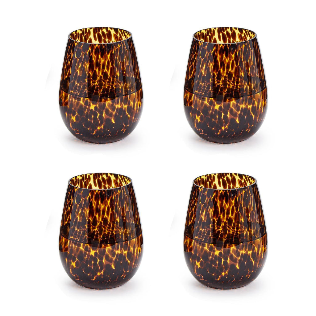 Twos Company Tortoise Stemless Wine Glasses - Set of 4