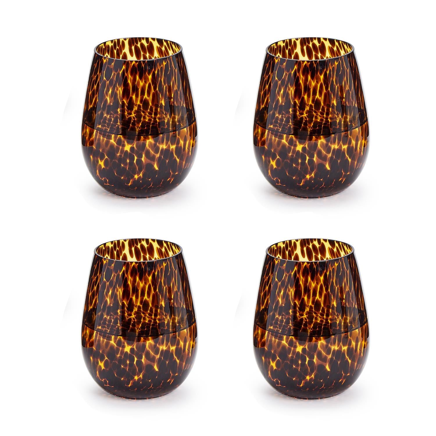 Twos Company Tortoise Stemless Wine Glasses - Set of 4