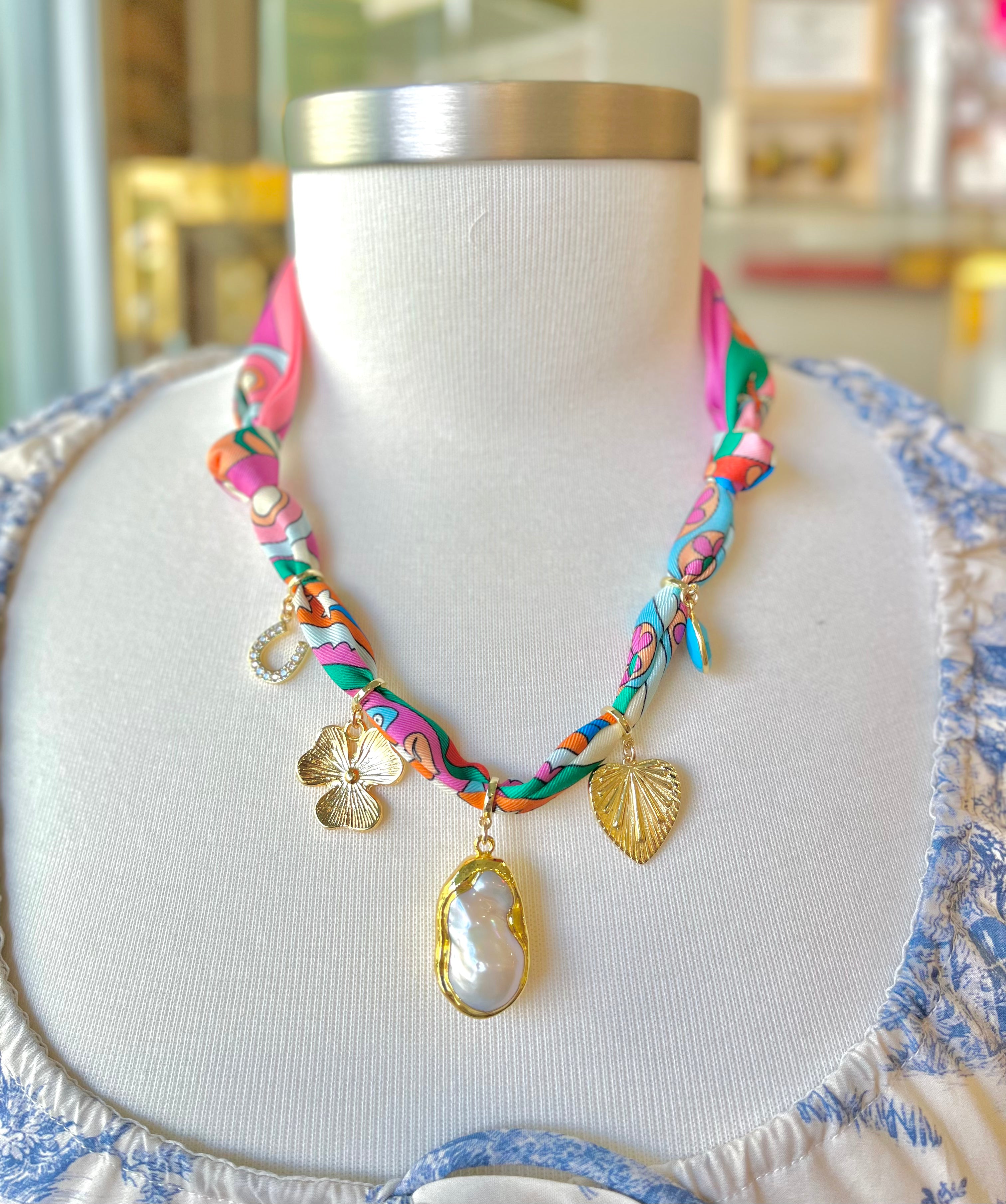 Knotty Bling Multi Color Five Charm Baroque Pearl Twilly